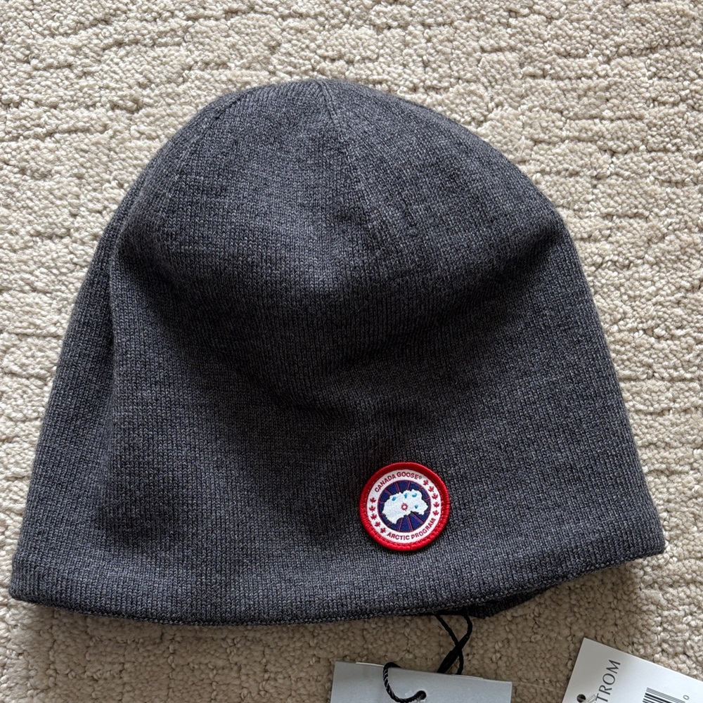 Canada Goose Charcoal Knit Beanie with Patch